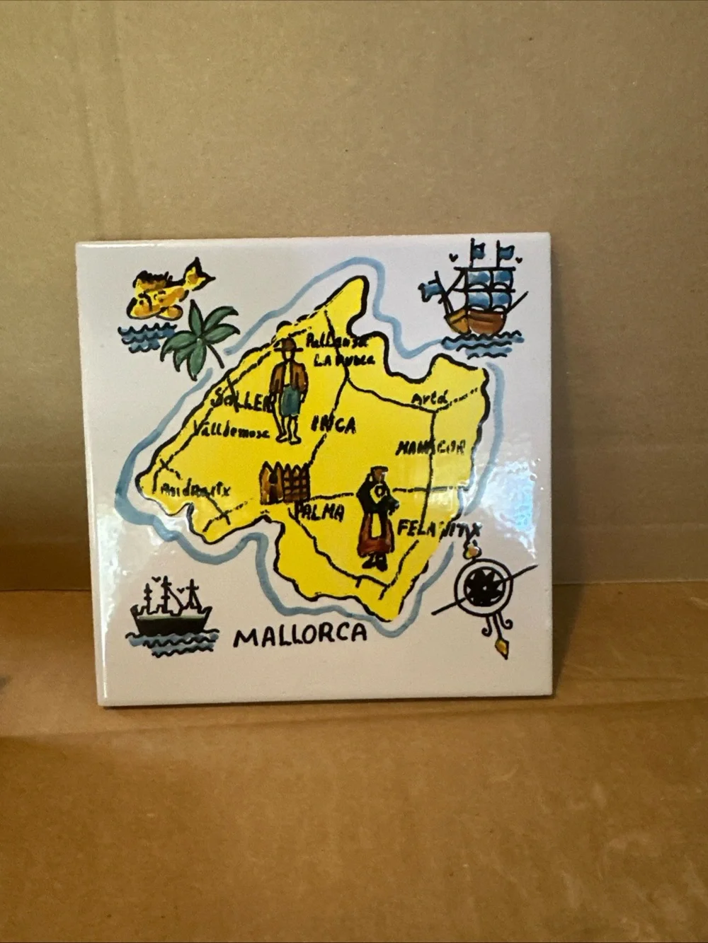 Vintage Ceramic Tile Trivet Plate or cutting board from Mallorca 6”x6”